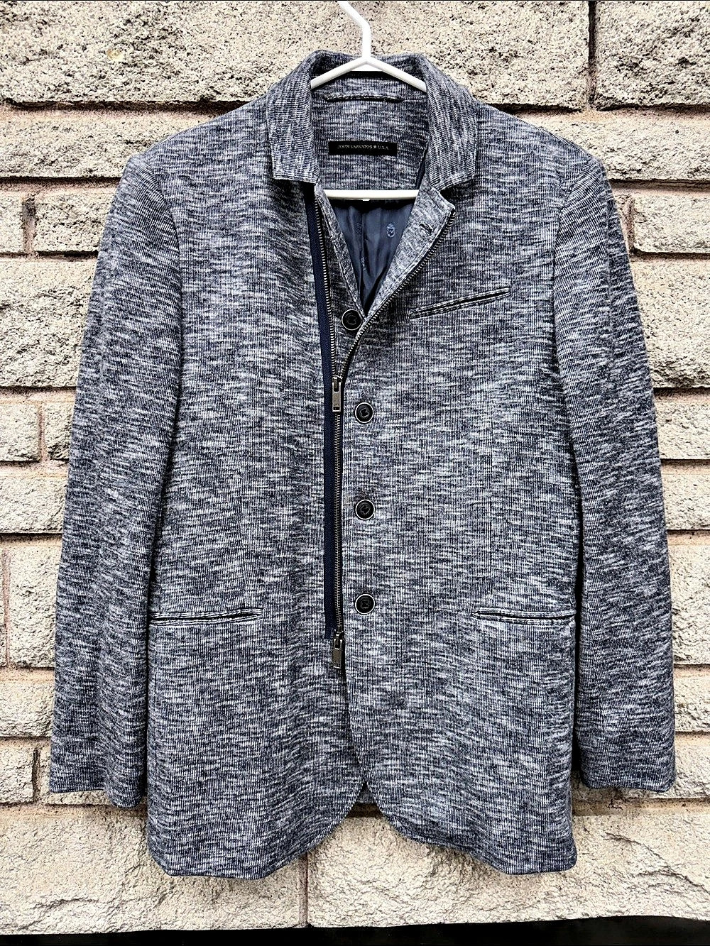 John Varvatos USA Men’s Size 36 Cotton Knit Blazer Jacket Blue Grey Zip Front